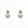 Pendientes de oro de 18k con perla y circonita, ideal comunión