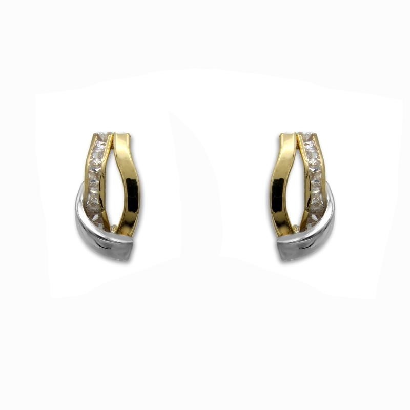 Pendiente de oro bicolor bandas con circonitas Pendiente de oro bicolor bandas con circonitas