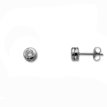 Pendiente en oro blanco de 18k diseño circonita chaton 5mm