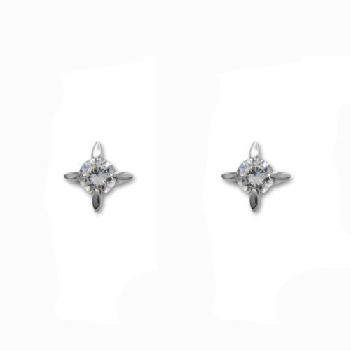 Precioso Pendiente en oro blanco de 18k de forma cuadrada con patillas