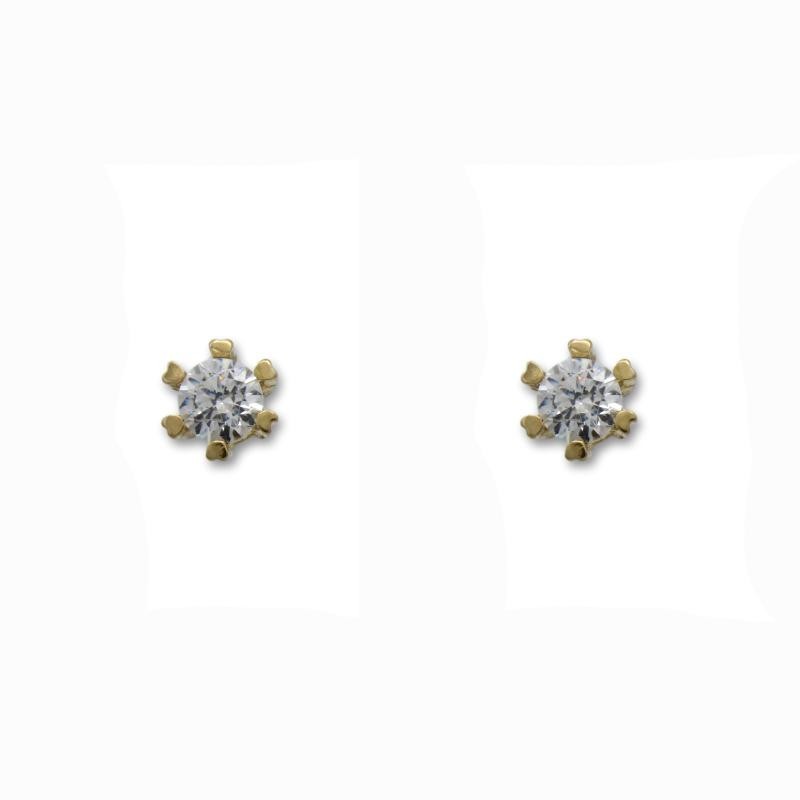 Pendiente de oro con circonita con seis garras bajas