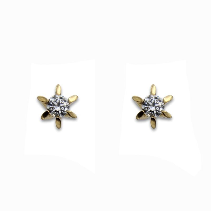 Pendiente de oro con circonita seis garras acuchilladas