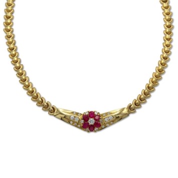 Preciosa gargantilla de mujer en oro de 18k con circonitas y rubís