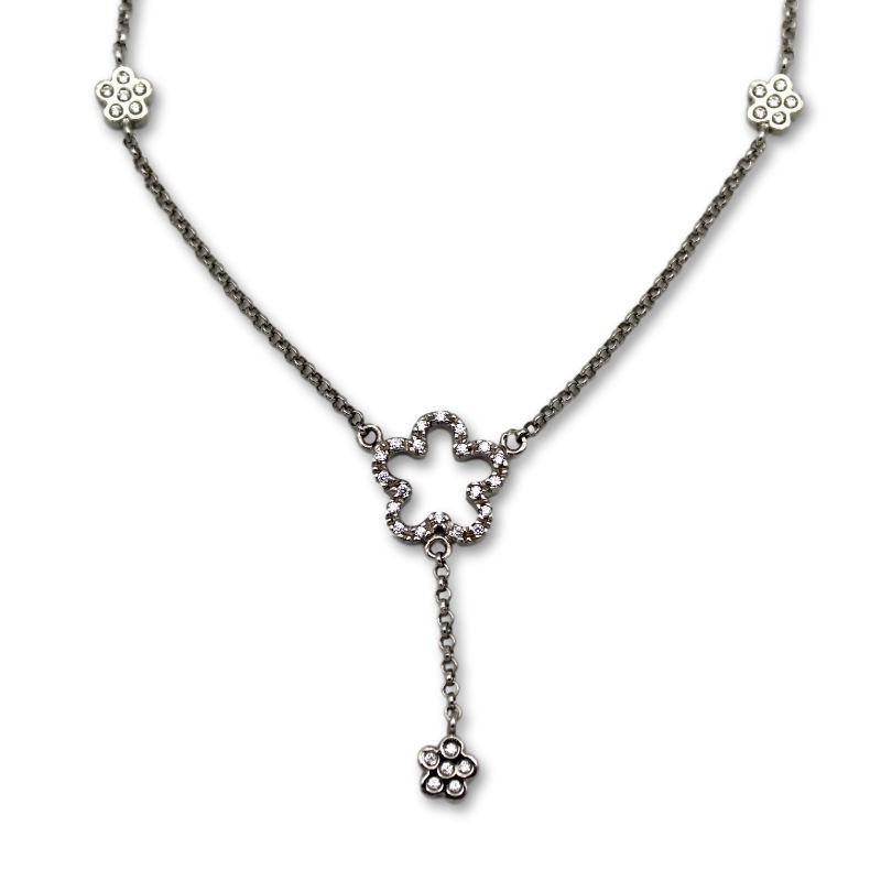 Gargantilla oro blanco con flores