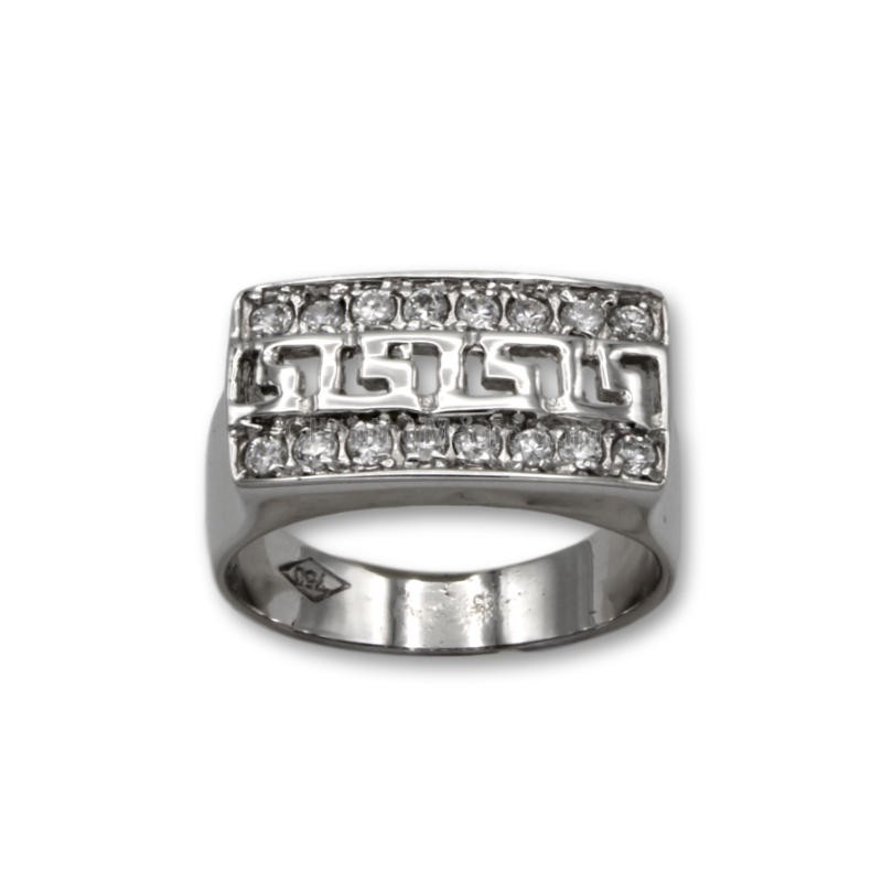 Sortija en oro blanco rectangular con grecas Sortija en oro blanco rectangular con grecas