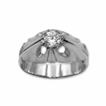 Solitario para hombre en oro blanco de 18k con circonita calidad extra