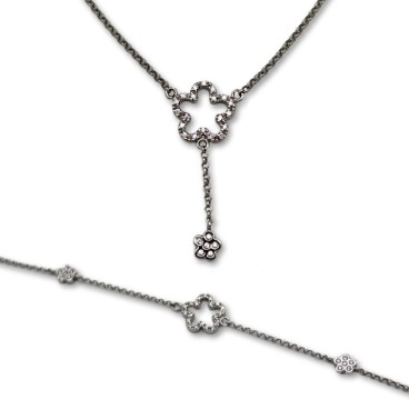 Conjunto de oro blanco de 18k sencillo con flores, ideal regalo