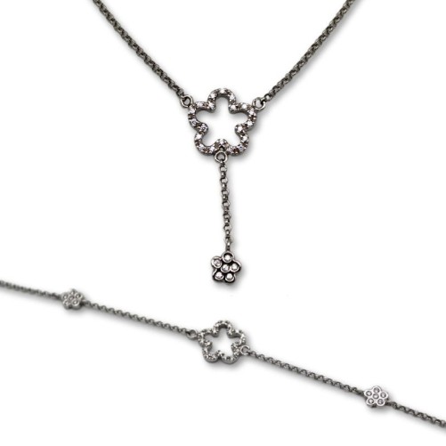 Conjunto de oro blanco de 18k sencillo con flores, ideal regalo