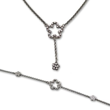 Conjunto de oro blanco de 18k sencillo con flores, ideal regalo