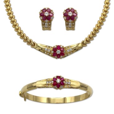 Precioso conjunto de mujer en oro de 18k rubís naturales y circonitas