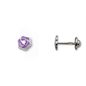 Pendiente de plata de ley de rosa y esmalte lila, perfectos para niñas