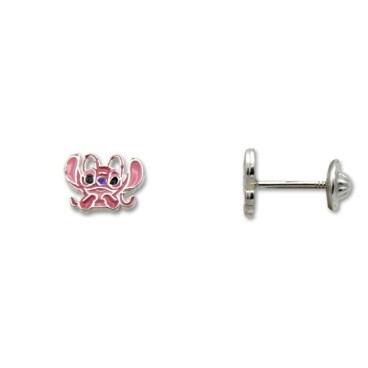 Pendiente de plata Stich Angél con esmalte rosa