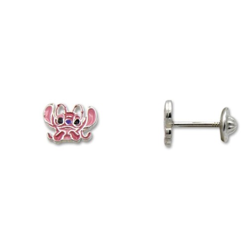 Pendiente de plata Stich Angél con esmalte rosa