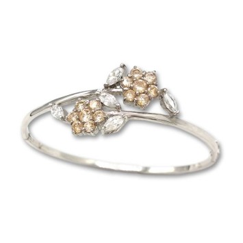 Pulsera plata aro con flores de circonitas