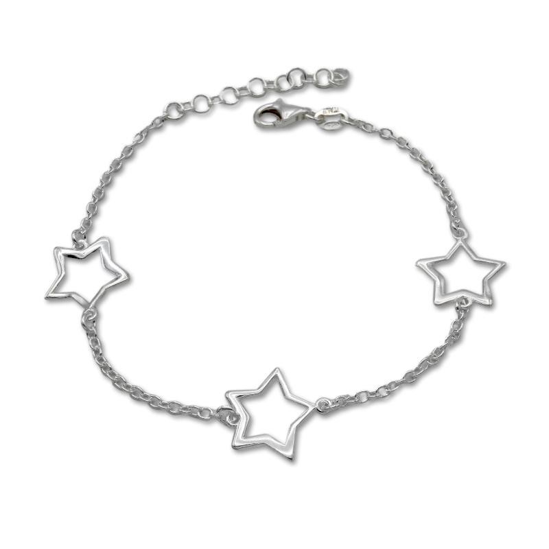 Pulsera de plata de ley tres estrellas con eslabón clasico