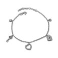 Pulsera de plata de 1ª Ley maciza, con fetiches de candado y llave