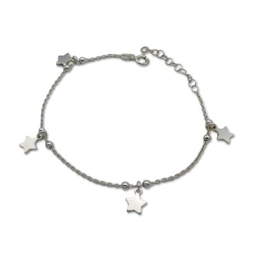Pulsera de plata de 1ª Ley maciza, cuatro estrellas con eslabón clásico