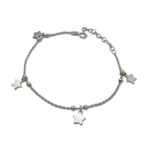Pulsera de plata de 1ª Ley maciza, cuatro estrellas con eslabón clásico