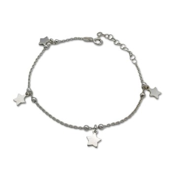 Pulsera de plata de 1ª Ley maciza, cuatro estrellas con eslabón clásico