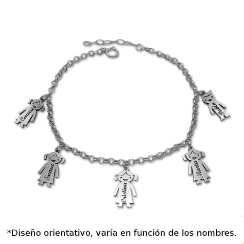 Pulsera en plata de ley de niños o niñas grabado. con cinco colgantes
