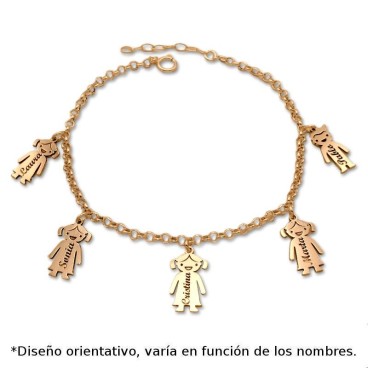 Pulsera en plata de ley chapado en oro de un niño o una niña grabado