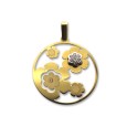 Colgante de oro circular de flores caladas