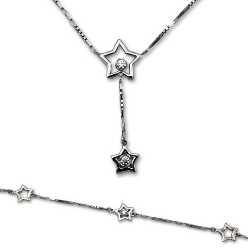 Conjunto de oro blanco con estrellas