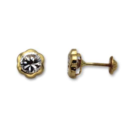 Pendiente de oro margarita con circonita 7mm