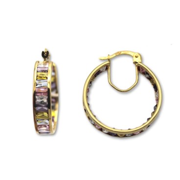 Pendiente aro con circonitas colores de oro 35mm