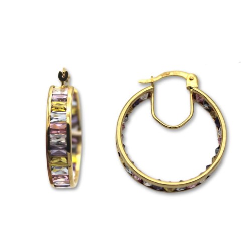 Pendiente aro con circonitas colores de oro 35mm