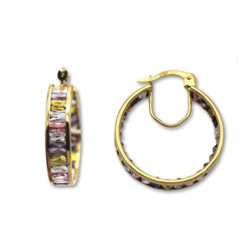 Pendiente aro con circonitas colores de oro