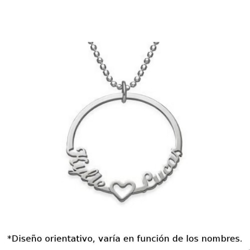 Colgante de plata circular con nombres calados