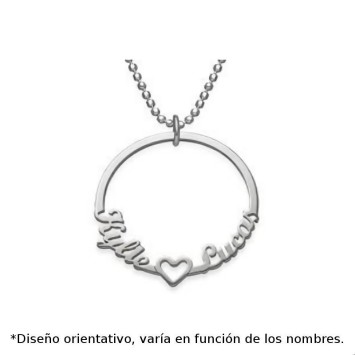 Colgante de plata circular con nombres calados