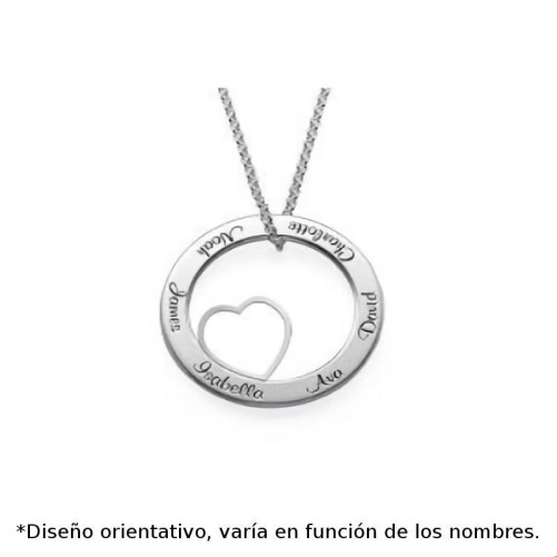 Colgante de plata de circulo hueco con corazon