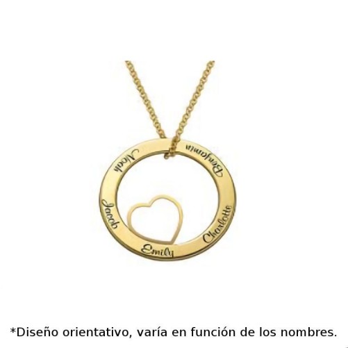 Colgante de plata chapado en oro de circulo hueco con corazon