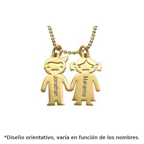 Colgante de plata chapada en oro con dos niños personalizados