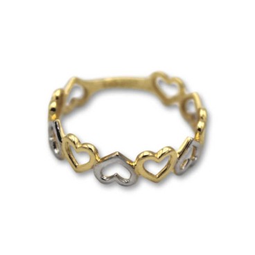 Sortija de oro corazones calados bicolor