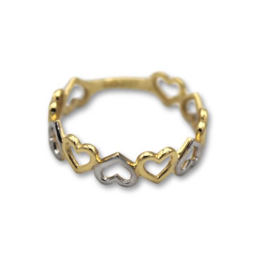 Sortija de oro corazones calados bicolor