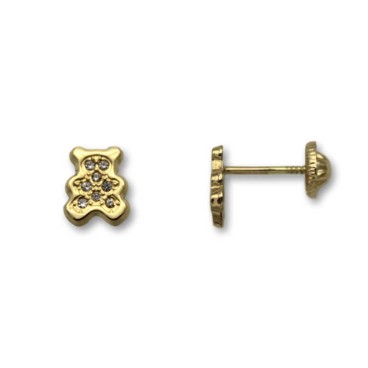 Pendiente de oro con forma de oso y circonitas
