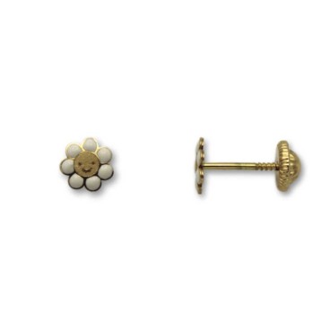 Pendiente de oro con margarita y esmalte