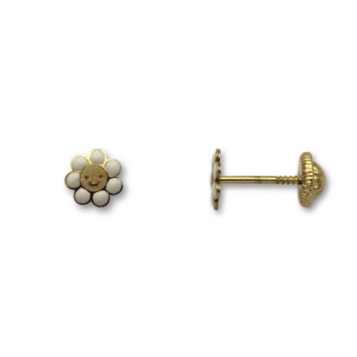 Pendiente de oro con margarita y esmalte